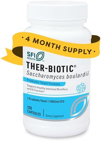 Klaire Labs SFI Health Saccharomyces Boulardii, 60 Count | 3 Billion CFU Yeast Probiotics for Digestive Health & Immune Support, Diarrhea Relief for Healthy Bowel Function