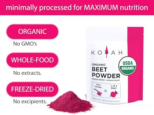 KOYAH - Organic Beet Powder, Freeze-Dried: 30 Servings | 1 Scoop = 1/2 Beet, Whole-Root Powder, 100% Pure Beetroot, No Additives