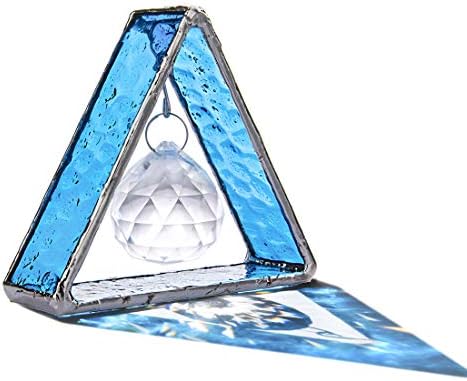 Green Stained Glass Pyramid Suncatcher Window Hanging Prism Decor