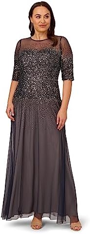 Adrianna Papell Women's Plus-Size Beaded Illusion Gown