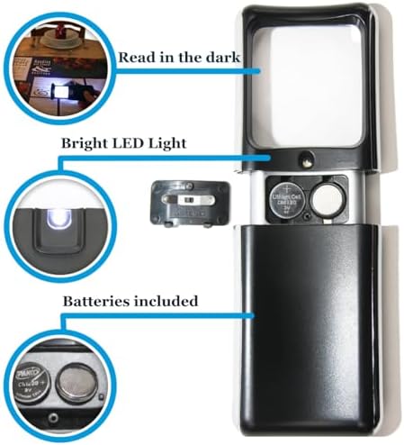 Small-Magnifying-Glass with LED-Light 3X Lighted-Pocket EasY Magnifier -Hand Held Lighted Magnify Glasses for Close Work Reading Books Pill Bottles