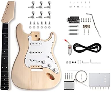 DIY Electric Guitar Kit Beginner Kit Right Handed Basswood Body | Hard Maple Neck, Engineered Wood Fretboard, 6 String, Build Your Own Guitar