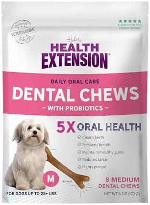 Health Extension Probiotic Dental Bones for Dogs, 14 Small Bones, Cleans Teeth, Healthy Gums, Freshens Breath, Training or Reward, 6 oz Bag (Pack of 1)