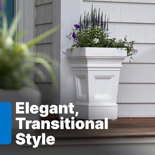 Step2 Atherton Square Planter, Large Planters for Outdoor Plants, Gardening and Flower Pot for Patio or Porch, Efficient Drainage, Durable Plastic