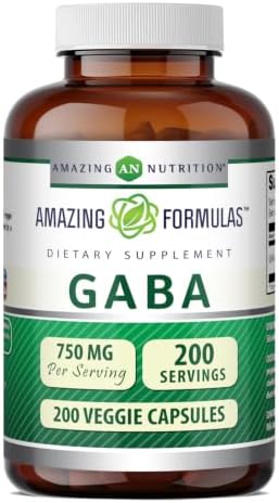 Amazing Formulas GABA Supplement | 750 Mg per Serving | 100 Veggie Capsules | Non-GMO | Gluten-Free | Made in USA | Ideal for Vegetarians