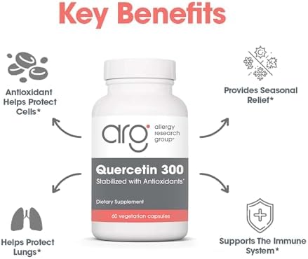 ARG Quercetin 300 - Supports Mast Cell and Histamine Response - Includes Vitamin C - Delivers 300 mg Quercetin Per Capsule - Vegetarian &