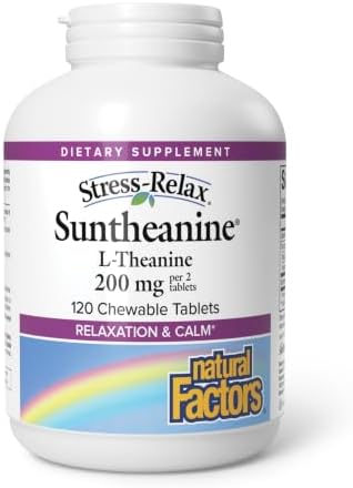Natural Factors Suntheanine L-Theanine 100 mg - Health Supplement for Calm Outlook - L-Theanine Supplement Supports Relaxing Sleep & Aids Against Drowsiness - 60 Chewable Tablets (30 Servings)