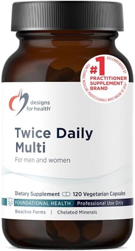 Designs for Health Methylated Multivitamin for Women & Men - Twice Daily Multimineral Supplement & Multivitamin Without Iron + Methylated B12 and Folate, Vitamin C, K, D, E + More (120 Capsules)