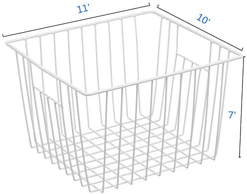 Freezer Organizer Bin, Kitchen Metal Wire Storage Basket, Pantry Cupboard Household Container Divider with Handles, Bathroom, Closet, Bedroom, Office