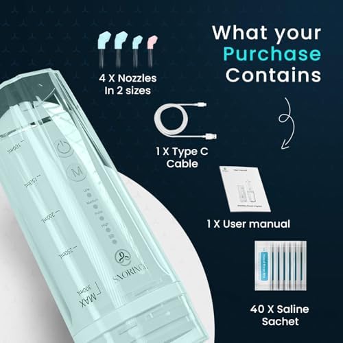 Nasal Irrigation System for Sinus Relief 30 Salt Packs 4 Rinse Modes | 4 Nozzles Portable Cordless Electric Neti Pot Nose Cleaner - Sinus Flush Kit