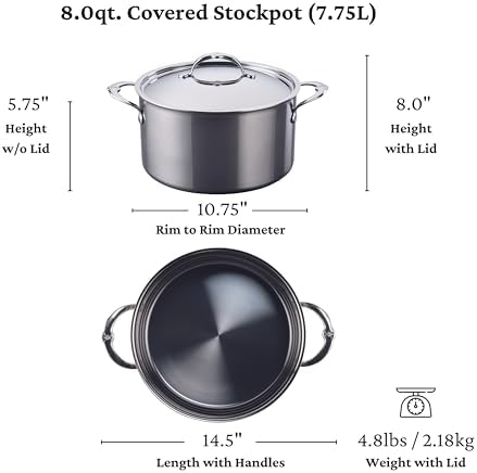 Hestan NanoBond Molecular Titanium Stock Pot with Lid, 8-Quart - PFAS-Free Stainless Steel, 4x Stronger, 1050°F Oven Safe, Induction Compatible