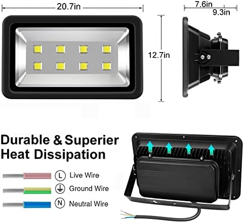 200W LED Flood Lights Outdoor, 20000LM Super Bright Security Floodlight, 100-277V, IP66 Waterproof, Commercial Exterior Light Fixture, 6000K Daylight White, Arena Yard Court Stadium Parking Lot Light