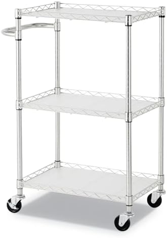 Alera ALESW322416SR 24 in. x 16 in. x 39 in. 450 lbs. Capacity 3-Shelf Wire Cart with Liners - Silver