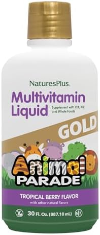 NaturesPlus Animal Parade Gold Children's Liquid Multivitamin, 16 fl oz - Natural Tropical Berry Flavor - Immune Support Supplement - Gluten Free, Vegan - 32 Servings