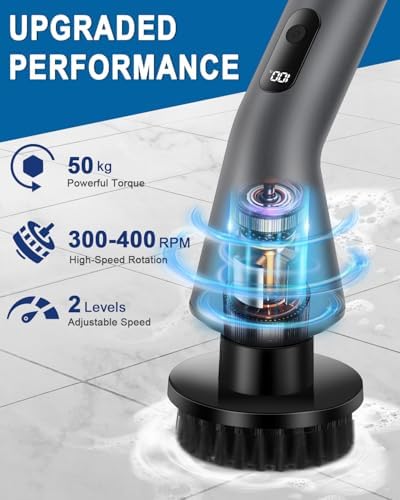 Electric Spin Scrubber, [IPX7 Waterproof] Bathroom Scrubber Electric | 7 Brush Heads, 2 Speed