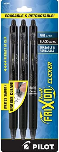 PILOT FriXion Clicker Erasable Pens, Fine Point 0.7 mm, Black Ink, 3-Pack