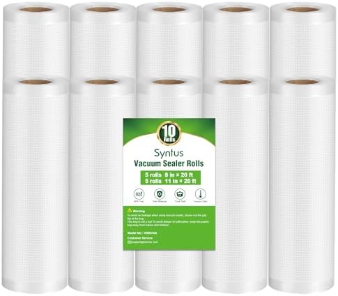 Syntus Vacuum Sealer Bags for Food, 3 Rolls 11" x 20' and 3 Rolls 8" x 20'