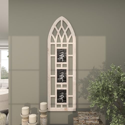 Deco 79 Wooden Wall Photo Frame Slim Arched Window Inspired 3 Slot , 14" x 1" x 47", Light Brown