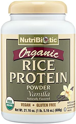 NutriBiotic Certified Organic Plain Rice Protein, 21 Ounce | Low Carbohydrate Vegan Protein Powder | Raw, Certified Kosher & Keto Friendly | Made Without Chemicals, GMOs & Gluten | Easy to Digest