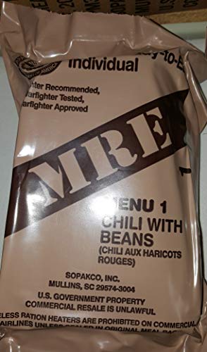 2021 Genuine Military MRE Meals Ready to Eat with Inspection Date 2021 or Newer (Chili With Beans)