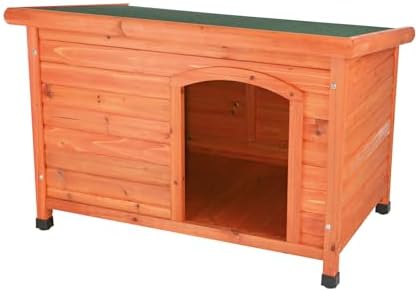 Trixie Natura Classic Dog House - Wooden Outdoor Shelter with Weatherproof Sealer, Hinged Roof & Adjustable Legs for Medium Dogs - Gray - 27 x 41 x 28.5 in