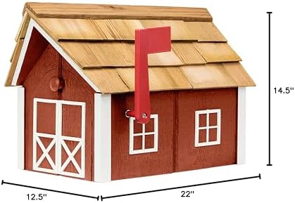 Amish-Made Deluxe Post Mount Wooden Mailbox with Cedar Shingles (Chestnut with White Trim)