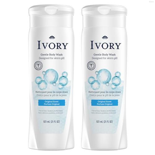 Ivory Body Wash, Designed for the Whole Family, Gentle Formula, Free of Dyes Heavy Perfumes Parabens Phthalates & Silicones, Original Scent, 21 oz (Pack of 2)