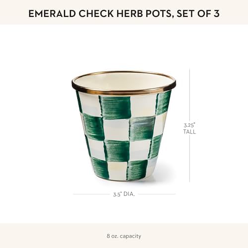 MACKENZIE-CHILDS Enamel Herb Pot Set, Small, Black-and-White Courtly Check | Hand-painted design, small plant pots for herbs or flowers, 8-ounce capacity per pot, set of 3