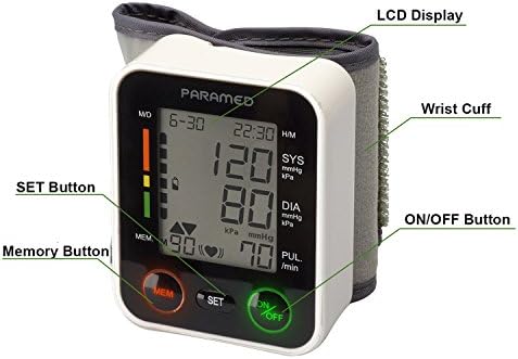 PARAMED Automatic Wrist Blood Pressure Monitor: Blood-Pressure Kit of Bp Cuff + 2AAA and Carrying case - Irregular Heartbeat Detector & 90 Readings