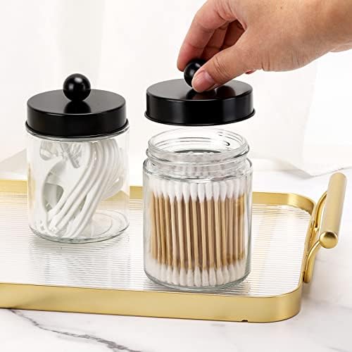 Tbestmax Glass Qtip Holder Dispenser, 10-Ounce Bathroom Containers Apothecary Jars with Metal Lids for Cotton Ball Swab Pad (4 Pack)