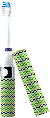 Pursonic S52 Portable Battery Operated Sonic Toothbrush To-Go with 2 Brush Heads & AAA Battery Included, Green Herringbone, 0.2 Pound
