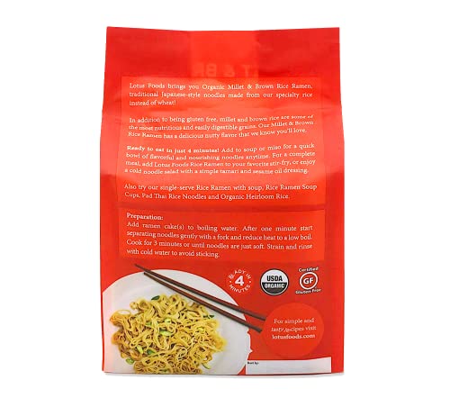 Lotus Foods Organic Millet and Brown Rice Ramen - 10 Oz Bag (Pack of 1) | Noodles, Gluten Free Instant Ramen Noodles, Vegan, Low Sodium, Made with Brown Rice Flour and Millet Flour