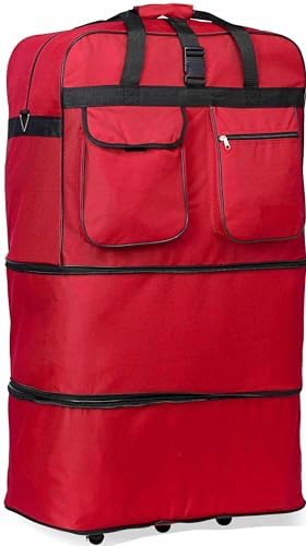 Eshion Expandable Rolling Duffle Bag Wheeled Spinner Suitcase Luggage,30/36/40 Inch (36 Inch, Red)