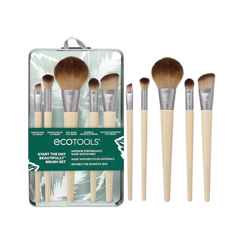EcoTools 6 Piece Start the Day Beautifully Makeup Brush Set | Natural face and eye look, makeup brush kit for liquid cream or powder