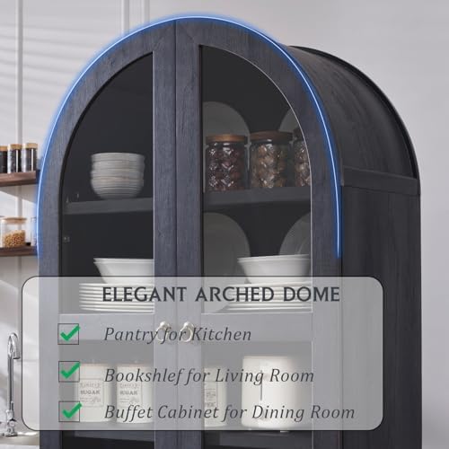 IFGET 71" Tall Arched Kitchen Pantry, Modern Farmhouse Wood Kitchens Storage Cabinets with 2 Large Drawers and Adjustable Shelves, Versatile Cupboard for Kitchen, Dining Room, Bathroom, Natrual