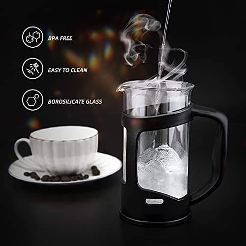 RAINBEAN Mini French Press Coffee Maker, 1 Cup, 12oz, Maximum Flavor Brewer with Stainless Steel Filter, 350ml - Small
