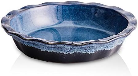 KOOV Ceramic, 9 Inches Pie Plate, Pie Dish for Dessert Kitchen, Round Baking Dish Pan for Dinner, Wrapping Upgrade, Reactive Glaze (Nebula Blue)