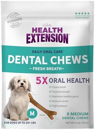 Health Extension Probiotic Dental Bones for Dogs, 14 Small Bones, Cleans Teeth, Healthy Gums, Freshens Breath, Training or Reward, 6 oz Bag (Pack of 1)