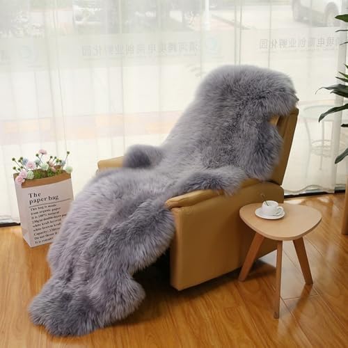 Real Sheepskin Rug Fluffy Sheepskin Throw Genuine Sheepskin Rug Sheepskin Seat Covers for Chairs Recliner Sofa (2.3x6.5ft) (Color : Ivory)