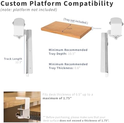 VIVO Clamp and 12 inch Rail Set for DIY Custom Wooden Keyboard Trays (Rail Set Only - Tray Not Included)