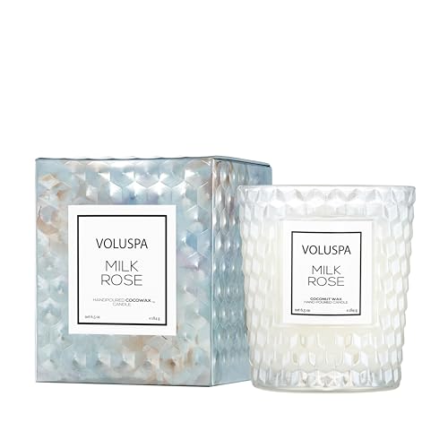 Voluspa Milk Rose, Classic Candle Jar, 6.5 Ounces, 40 Hour Burn Time, Coconut Wax for Clean Burning, Handcrafted in the USA
