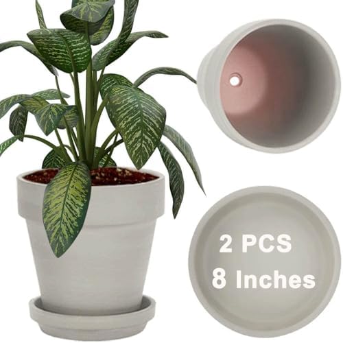 vensovo 8 Inch Clay Pot for Plant with Saucer - 2 Pack Large Terra Cotta Plant Pot with Drainage Hole, Clay Planters Pot