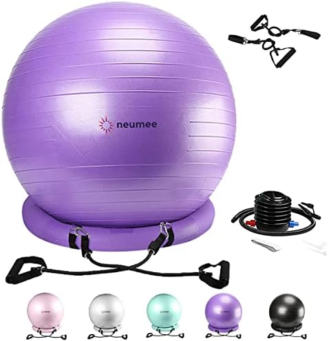 Yoga Ball Chair with 65cm Exercise Ball & 2 Resistance Bands, Stability Base for Home Office, Yoga, Pilates & Fitness, Balance Ball for Posture