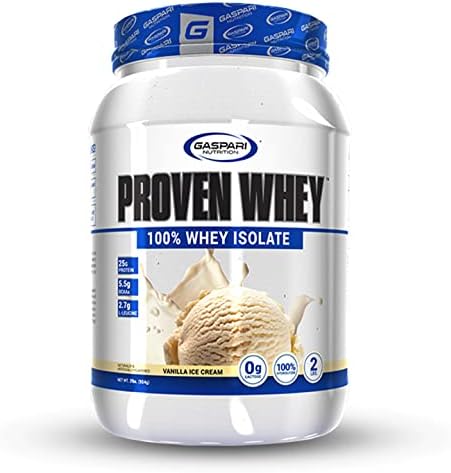 Gaspari Nutrition Proven Whey, 100% Hydrolyzed Whey Isolate, High Protein, Lactose Free, Low Carbohydrate and Low Sugar (Vanilla Ice Cream, 2 Pound (Pack of 1)