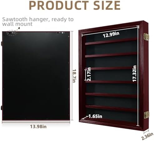 ASmileIndeep 7 Rows Military Challenge Coin Holder Display Cabinet Wall Mount with HD Tempered Glass, Holds 100 Coins, Wooden Medal Display Case Shadow Box with Removable Shelves, Mahogany