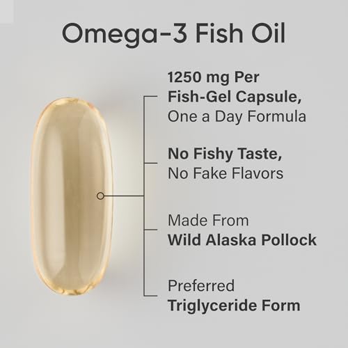 Sports Research® Omega-3 Fish Oil 1250mg from Wild Alaska Pollock,180 Count | Always Fresh Never Fishy | 690mg EPA 260mg DHA per Softgel · Heart & Brain Health* · MSC Certified Sustainable - 180 Servings