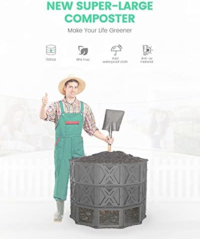 190 Gallon Large Outdoor Compost Bin, 720L Garden Composter with Aeration Vents, BPA-Free PP Panels, Modular Structure with Bottom Access Door and Lid