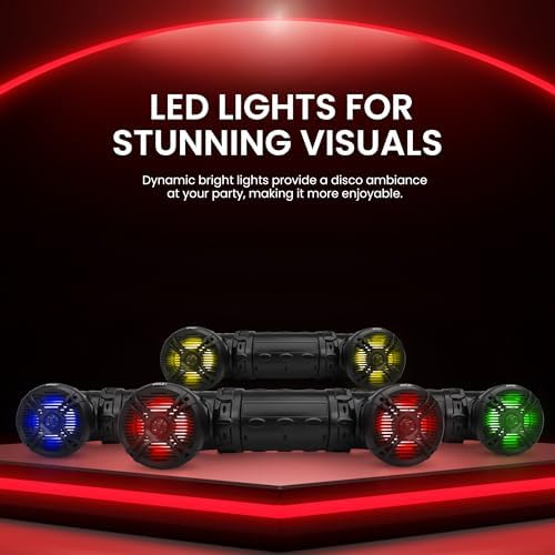 Pyle Bluetooth Speakers 800 Watt 6.5 Inch Amplified Sound System with Multi-Color LED Lights