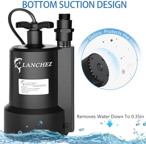 Lanchez Sump Pump, 1/2 HP 2450GPH Submersible Water Pump