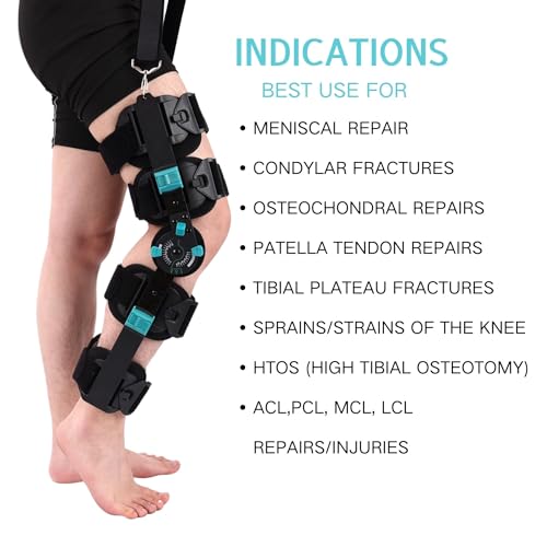 Hinged Rom Knee Brace, Adjustable Post Op Knee Immobilizer for Recovery Stabilization, ACL, MCL and PCL Injury